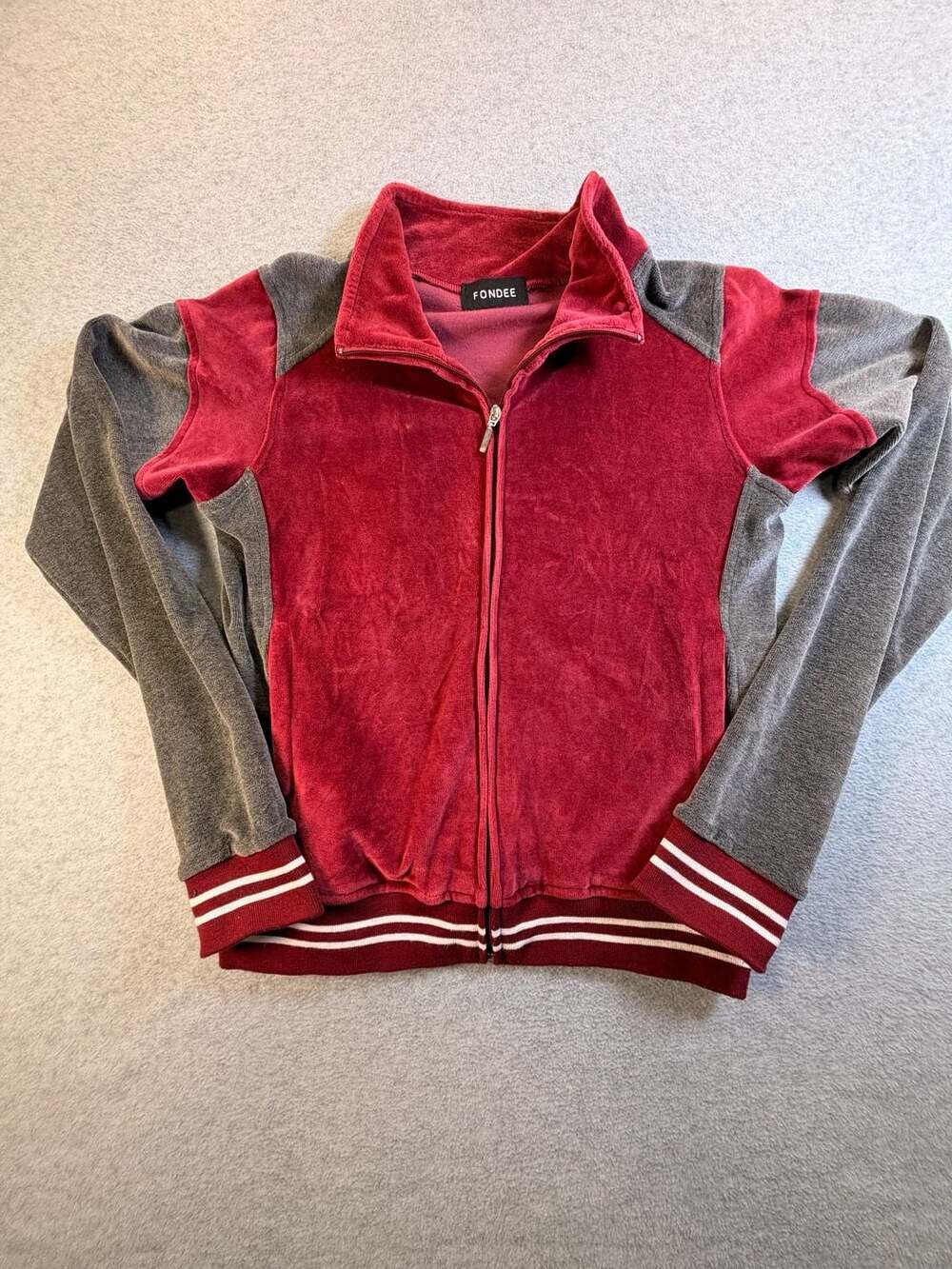 FONDEE Velour Track Jacket Red Gray